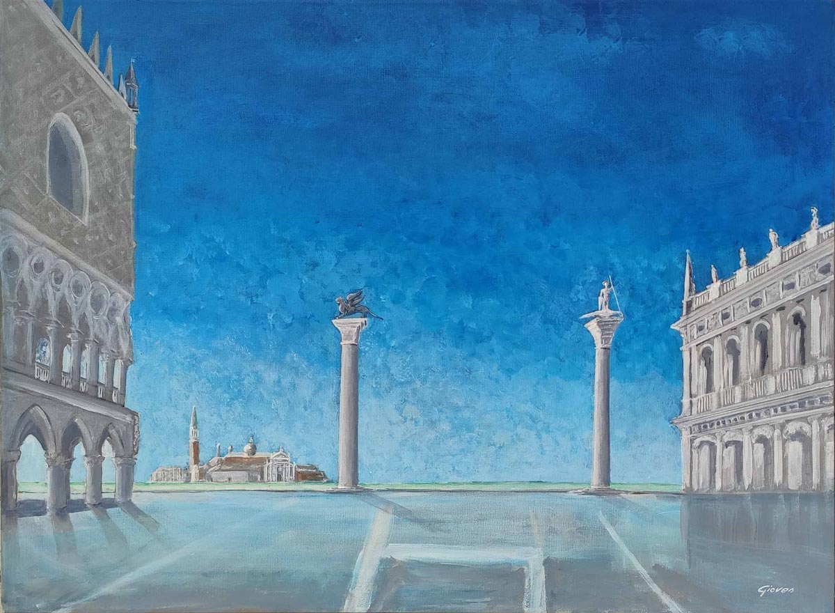 pittore Gioves Venezia - dipinto La porta di ingresso a  Venezia , in blu